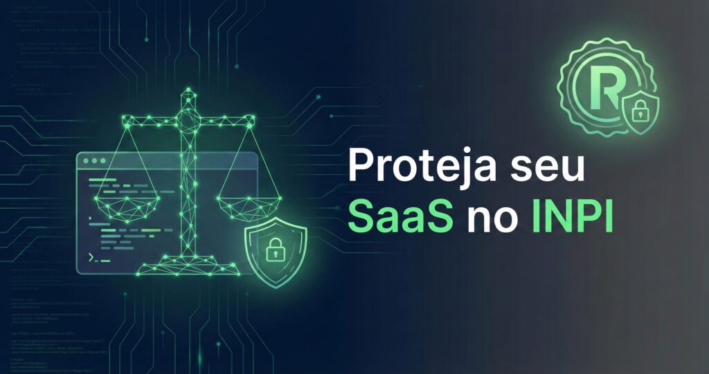 Ilustração corporativa sobre registro de software no INPI para proteção de código-fonte em SaaS
