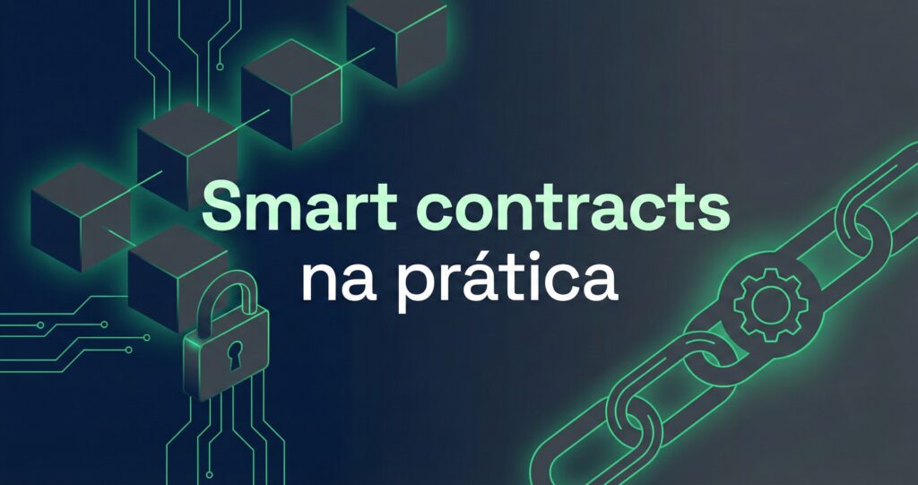Ilustração de smart contracts em blockchain com automação e segurança contratual
